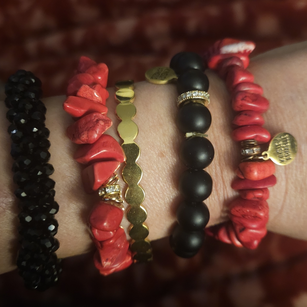 Stackable Red Chip And Gold Bracelet Set - Women … - image 2
